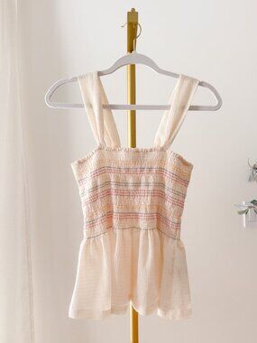 Madewell Texture & Thread Rainbow Smocked Peplum Tank | Size M